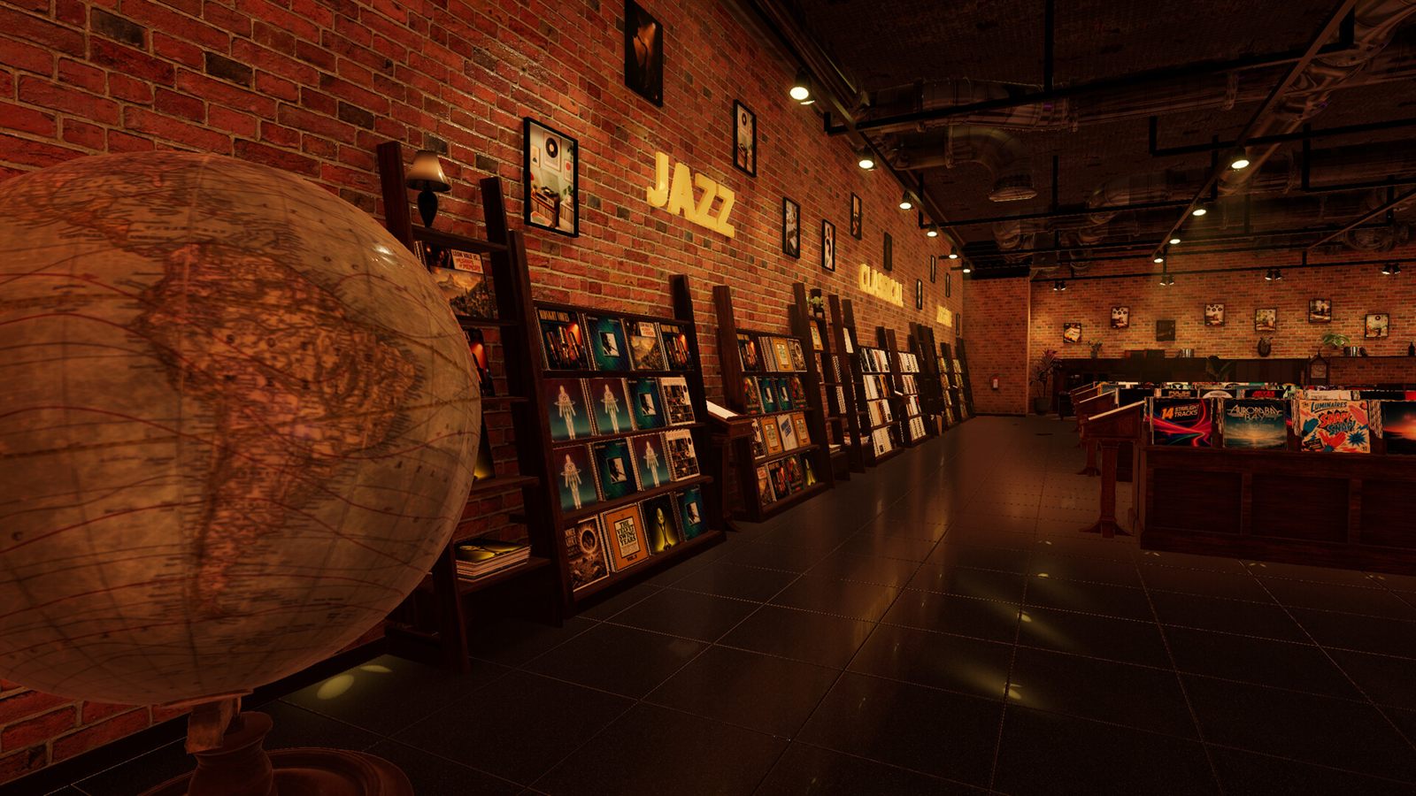 Jazz aisle with a globe